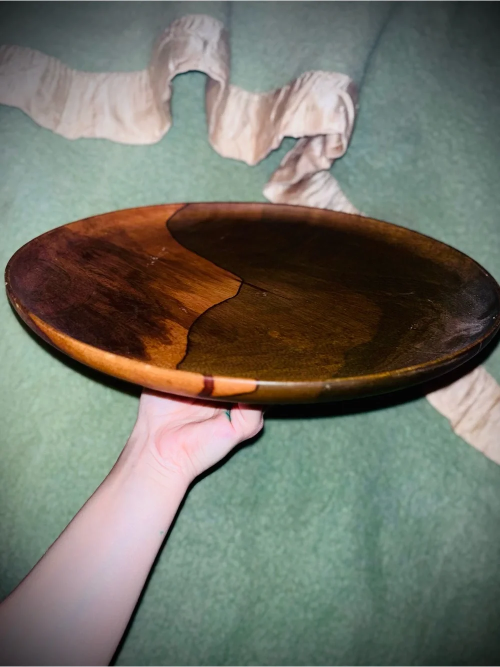 Vtg 1970s Hand-Turned, Grafted Hawaiian Mango Wood 12” Serving Plate